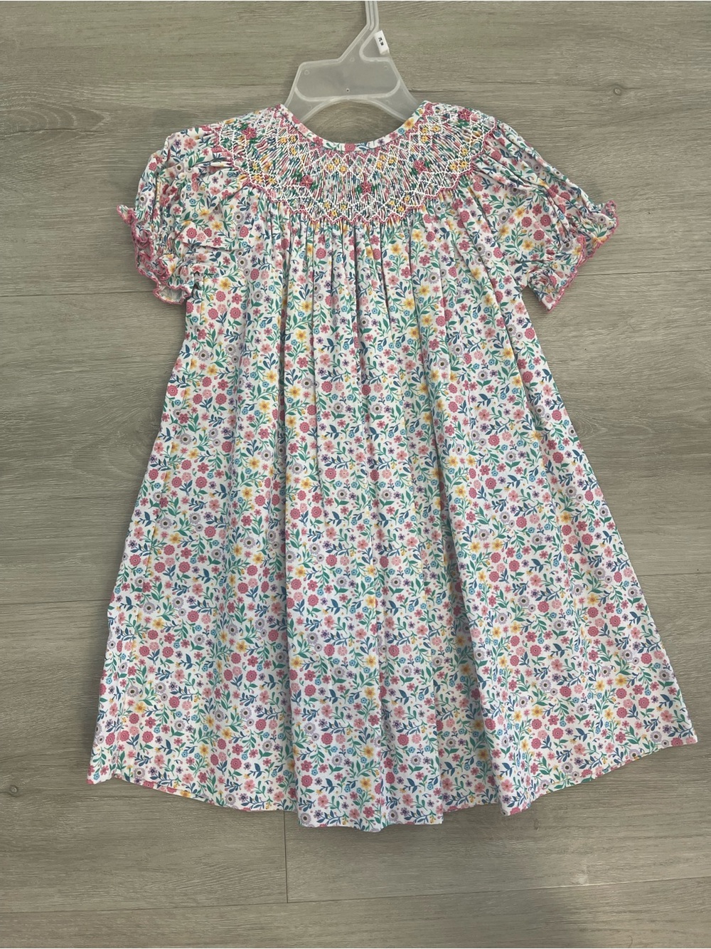 Smocked Floral Cotton Dress for Girls - Pink Multi